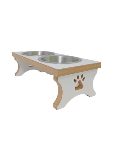 Realwood Ahşap Çelik Kaseli Köpek Mama ve Su Kabı 400 ML