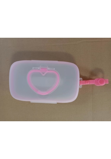 Dianziye Portatif Bebek Islak Mendil Kutusu Kalp Desenli Seyahat İçin Maske Ve Mendil Saklama Kutusu Beyaz + Pembe