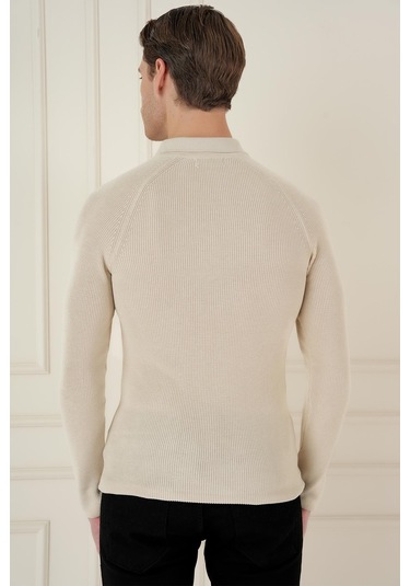 Tr 878 Triko Slim Fit Bej Basic Bej