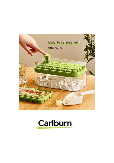 Yeni Nesil Düğmeli Basmalı Çift 32 Yuvalı Buz Küpü Kalıbı Saklama Kutulu Çok Renkli
