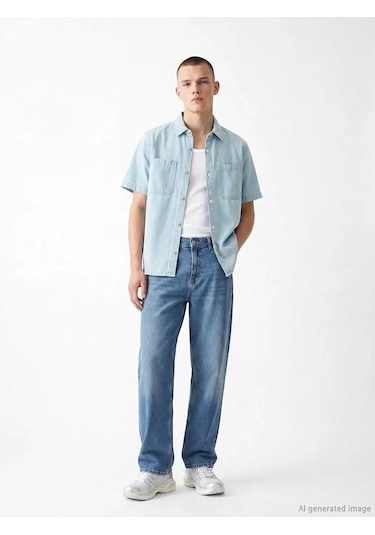 Lc Waikiki İndigo Loose Fit Erkek Jean Gömlek