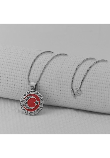 Takıhan Gravür İşlemeli 925 Ayar Gümüş Küçük Boy Ay Yıldız Kolye