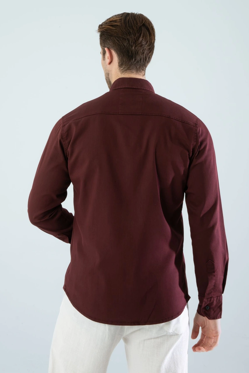 Slim Fit Erkek Cepsiz Kot Gömlek Bordo