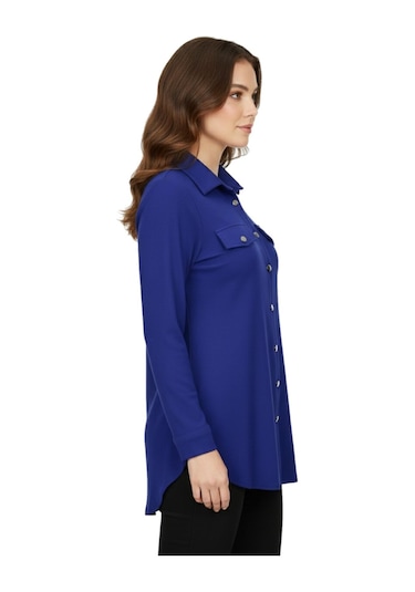Nazal Kadın Düğmeli Cep Modelli Tunik Bgl-st05191 İndigo