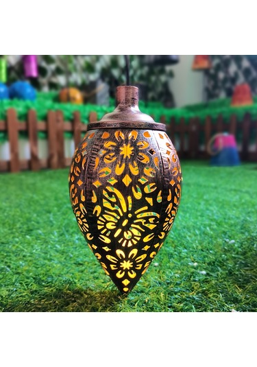 Dofolink Güneş Enerjili Bahçe Aydınlatması, Demir Çelik Kelebek Desenli Asılı Fener, Islak Taş Desenli Konik Lambader, Sıcak Beyaz Işık 8-10 Saat Süre Kahverengi