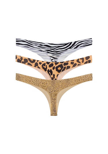 Vanilya Secret Lazer Tanga Leopar Desenli 3'lü Paket Kahve