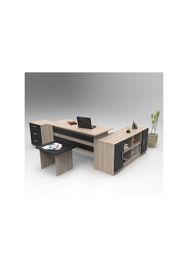 Yurudesign Vario ABCF Ofis Büro Masa Takımı Meşe-Siyah