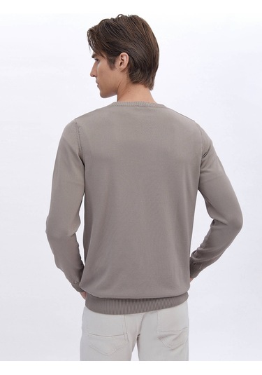 Açık Vizon Bisiklet Yaka Düz Örgü Triko Kazak Vizon