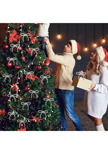 Geeksen Beyaz Bow Şekilli Parlak Noel Ağaçları Süsü, 12 Adet, Klipsli Montaj, Noel Atmosferi, Dayanıklı Ve Taşınabilir