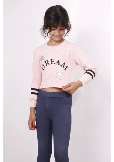 Toontoy Kız Çocuk Yıldızlı Dream Baskılı Sweatshirt Pembe Melanj