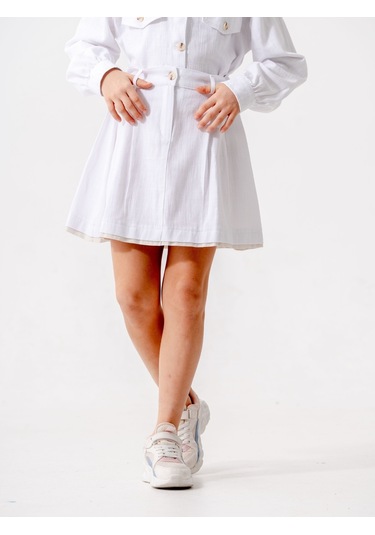 Kız Çocuk Garnili Kot Etek 2603 Beyaz