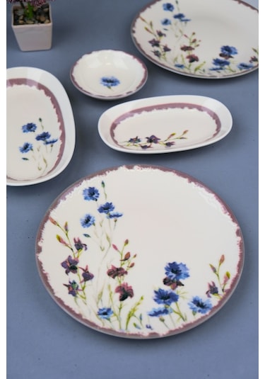 Tabak Evi Porselen Morden Kahvaltı Ve İkram Takımı 6 Kişilik 14 Parça Çok Renkli