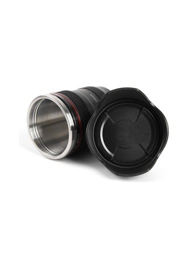 Honmex Kamera Lens Tasarım 400ml Paslanmaz Çelik Termos Bardak, Düşük Sızıntı, Kahve/çay İçin, Siyah Siyah