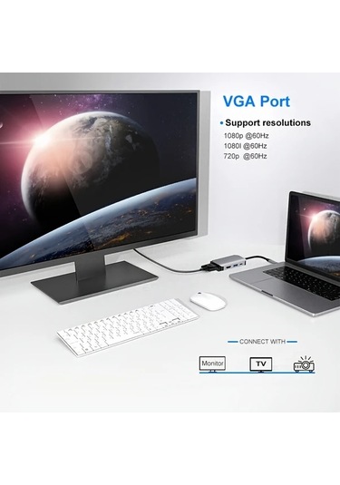 Honeybeeshop 4ü 1 Arada Usb C Hub Hdtv Vga Usb 30 4k 1080p 100w Hızlı Şarj Alüminyum Kasa Altın Kaplama Port Dizüstü Macbook Uyumlu Dell Hp