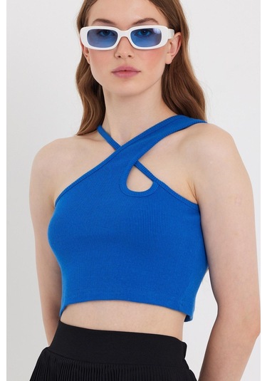Quhox Kadın Askılı Crop Kaşkorse Saks
