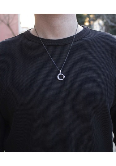 925 Ayar Gümüş Göktürkçe Türk Yazılı Ay Yıldız Tasarım Erkek Koly 552729450