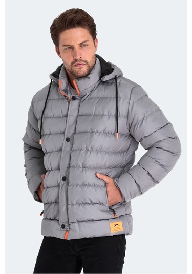 Slazenger Salıne Erkek Kapüşonlu Şişme Gri Mont & Kaban Gri