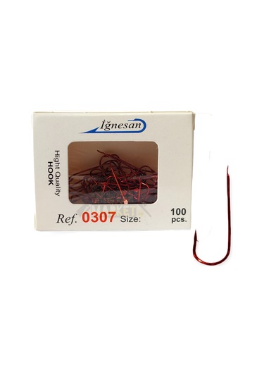 İğnesan 0307 Serisi Kırmızı Çapraz 100lü Paket Olta İğnesi - No-12 12
