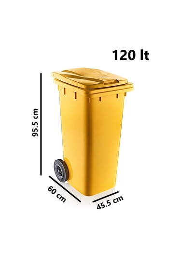 Omnipazar Sy-6505 Tekerlekli Kapaklı Plastik Çöp Konteyneri 120 Lt Sarı