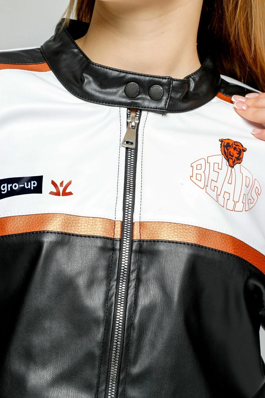 Kadın Oversize Baskılı Deri Şeritli Motorcu Montu Kısa Fermuarlı Yarışçı Ceketi Bomber Kolej Mont Oranj Kadın Oversize Baskılı Deri Şeritli Motorcu Montu Kısa Fermuarlı Yarışçı Ceketi Bomber Kolej Mont Oranj