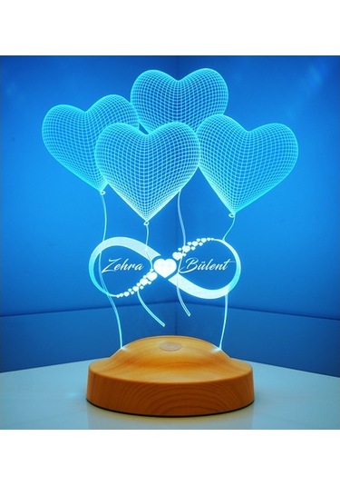 Sevgililer Günü Hediyesi Kişiye Özel Sonsuz Aşk 3 Led Lamba