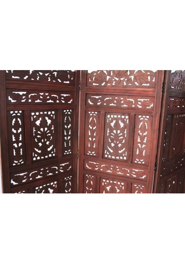 Ahşap Maun Rengi El Oyması Paravan