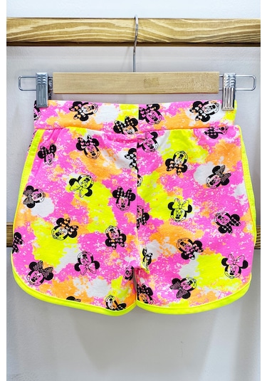 Kız Çocuk Şort Baskılı Fiyonklu Beli Lastikli A22 Pembe