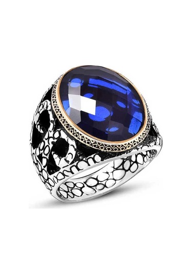 Supertrend Gümüş Mavi Zirkon Taşlı Erkek Yüzük Gümüş