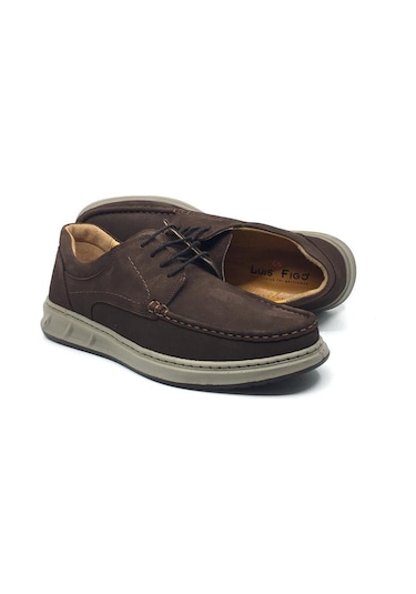 Luis Figo %100 Hakiki Nubuk Deri Ortopedik Erkek Rahat Günlük Loafer Büyük Ayakkabı 40-48 Kahverengi Nubuk Bağcıklı Kahverengi