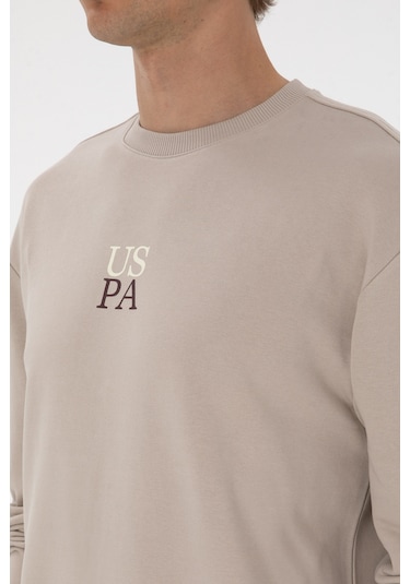 U.S. Polo Assn. Erkek Comfort Fit Bisiklet Yaka Taş Basic Sweatshirt 50313760-VR049