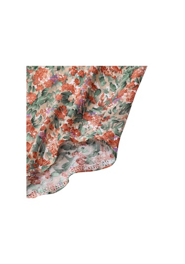 Kırmızı Vonda Yaz Kadın Boyundan Bağlamalı Kolsuz Çiçek Baskılı Askı Düzensiz Etek Maxi Elbise Kırmızı