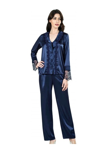 Ahu 7672 Saten Kısa 6lı Set - Lacivert