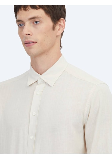 Kip Bej Regular Fit Dokuma Casual %100 Pamuk Gömlek