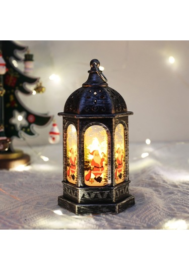 Soulader Taşınabilir Şarjlı Ahşap Görünümlü Antik Fener Gece Lambası Dekoratif Aydınlatma Siyah