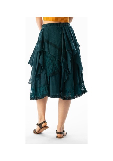 Salkım Vual Dantelli Saçaklı Uzun Yazlık Otantik Etek Petrol Ptrl-petrol Petrol