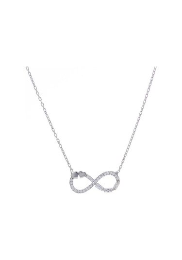 Sonsuzluk Kalp Detaylı Baget Taşlı 925 Ayar Gümüş Kadın Kolye