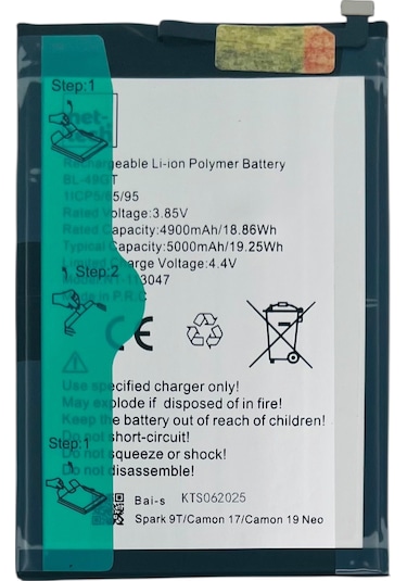 Teknonet Tecno Spark 9 Pro Uyumlu Nettech Bl-49gt 5000 Mah Batarya - Siyah