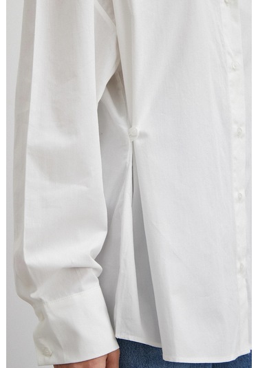 Düğme Detaylı Pamuklu Gömlek Beyaz Beyaz