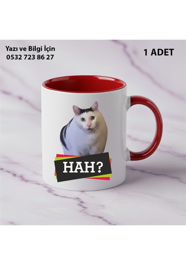Beyaz Kedi Baskılı Kişiye Özel İsimli Hediyelik Kupa Bardak-kedi Sevenler İçin Özel Hediye Kırmızı