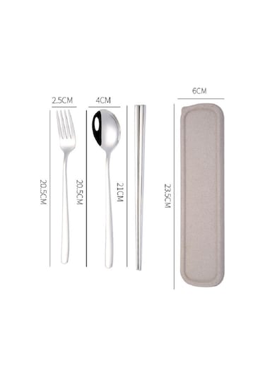 Sones 3 Adet / Set Taşınabilir Paslanmaz Çelik Sofra Takımı Yaratıcı Set Çubuk Kaşık Çatal Hediye, Renk: Çelik Diğer