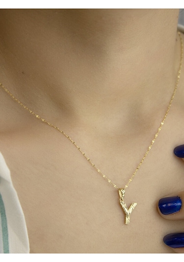 14 Ayar Altın Küçük Füzyon Y Harfli Kolye Sarı