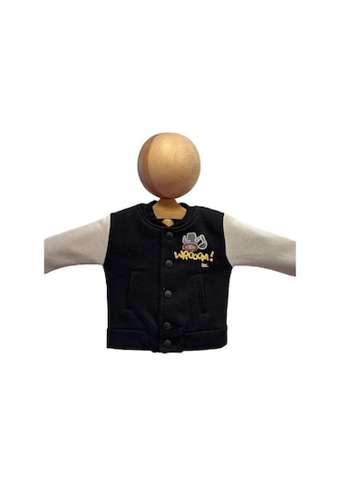 Erkek Bebek 3 İplik Sırt Baskılı Şardonlu Kolej Ceket-15452 Siyah