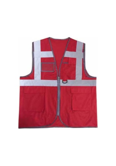 Reflektörlü Cepli Vento Mühendis Tipi Yelek Kırmızı