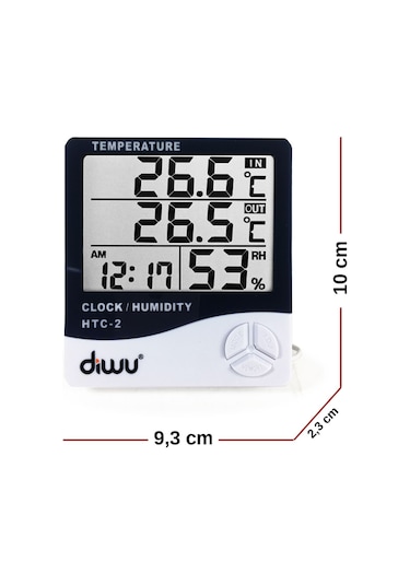 Diwu Htc-2 Problu Termometre Nem Ölçer Saat Takvim N11.208