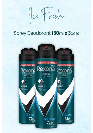 Rexona Men Invisible Ice Fresh Erkek Sprey Deodorant 3 x 150 ML