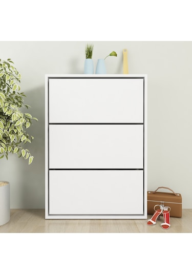 Moonlife 3 Kapaklı Kayar Raflı Ayakkabılık Beyaz