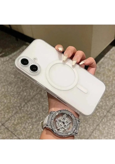 Apple iPhone Uyumlu 16 Tuna Buzlu Sert İnce Magsafe Telefon Kılıfı Şeffaf
