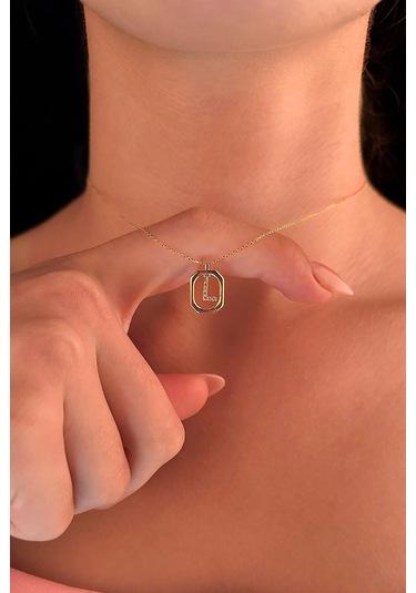 14 Ayar Altın Taşlı L Harfli Kolye 001