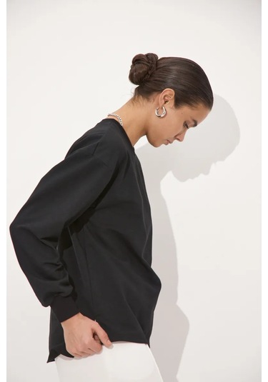 Ooo "elete" Yanları Yırtmaçlı Sweatshirt 277000201 Siyah