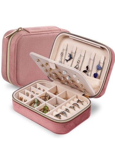 Mdl1-kadife Pembe Takı Kutusu Yeni Tasarım Fermuarlı Düzenleyici